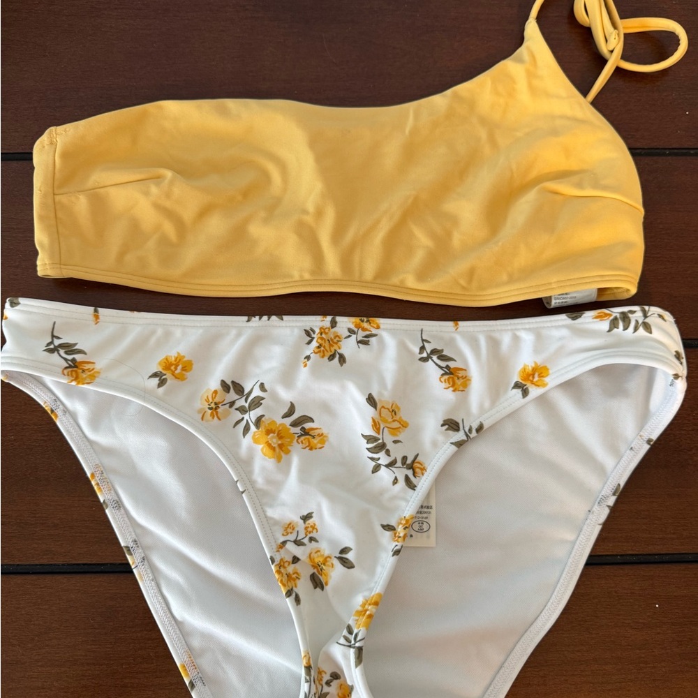 Hollister Yellow Bikini Top and Floral Bottom